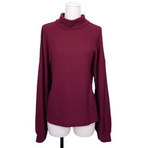 Sanctuary Waffle Knit Turtleneck Sweater Garnet Red Sz XL